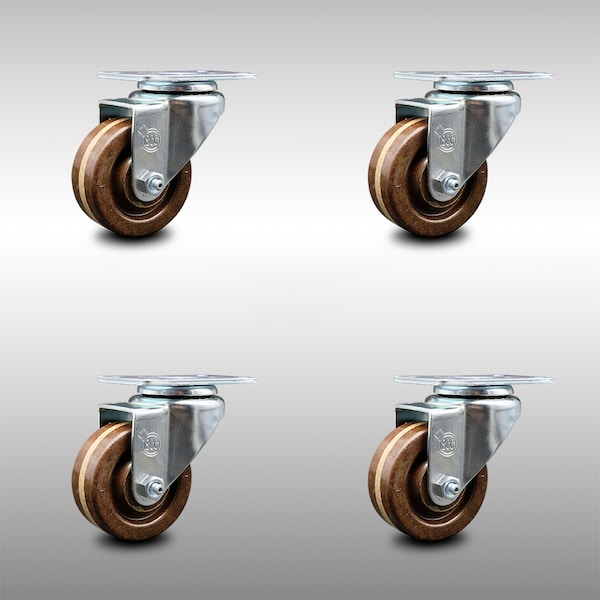3 Inch SS High Temp Phenolic Wheel Swivel Top Plate Caster Set